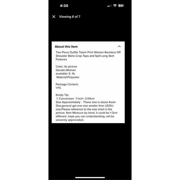 Summer two piece totem, print, Boho off the shoulder crop top and skirt see meas - Picture 7 of 7